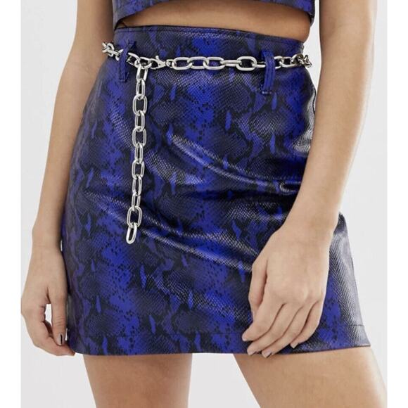 The Ragged Priest Racer blue snakeskin faux leather mini bodycon skirt small - Picture 1 of 5